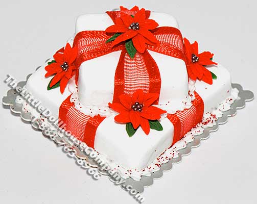 (image for) Dollhouse Scale Model Two Tiered Poinsettia Christmas Cake